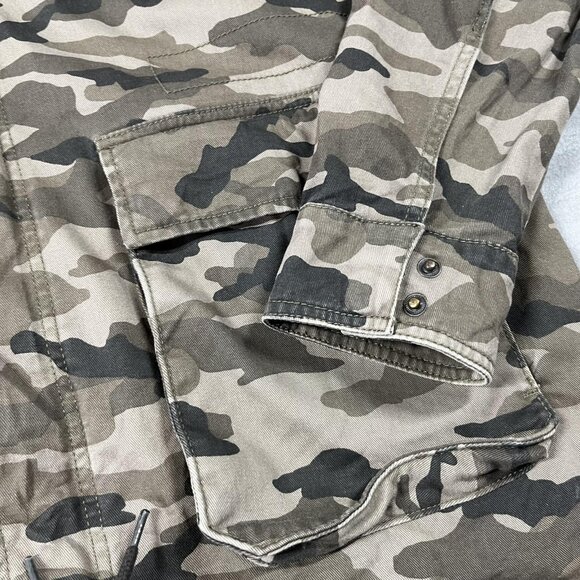 H&M Divided Jacket Mens Large Camo Hooded Military Field Utility Zip 4 Pocket - Picture 5 of 15